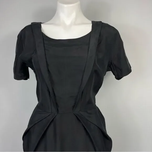 & Other Stories Black 100% Silk Hourglass Pinup Goth Midi Dress Pockets 36 S 4 - Picture 5 of 16